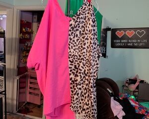 SHEIN Pink and Leopard Print Tunic Top